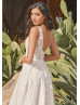 V Neck Ivory Lace Tulle Romantic Wedding Dress